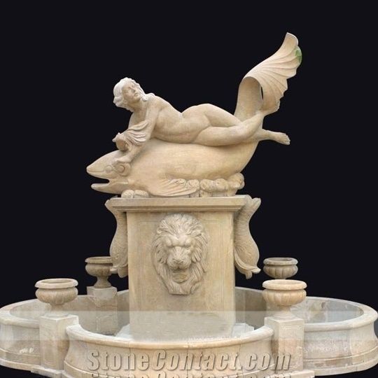 Beige&Yellow Marble Fountains,Garden Fountains,Exterior Stone Fountains,China Beige Stone Fountains,Water Features,Good Quality Fountains,Yellow Marble Fountains,Humam Style Fountains,Angle Fountains