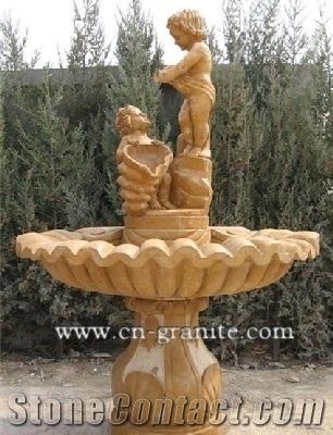 Beige&Yellow Marble Fountains,Garden Fountains,Exterior Stone Fountains,China Beige Stone Fountains,Water Features,Good Quality Fountains,Yellow Marble Fountains,Humam Style Fountains,Angle Fountains