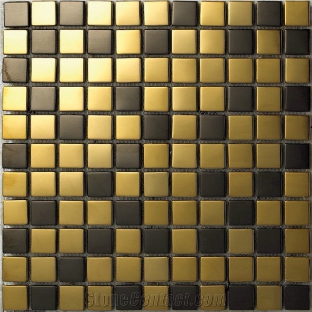 China Factory Price Metal Mosaic Tile for Floor Paving and Wall Cladding,Gold and Black Color Stainless Steel Mosaic Design,Wholesaler-Xiamen Songjia