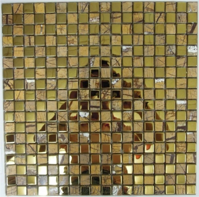 China Factory Price Metal Mosaic Tile for Floor Paving and Wall Cladding,Gold Color Grid Stainless Steel Mosaic Design,Wholesaler-Xiamen Songjia