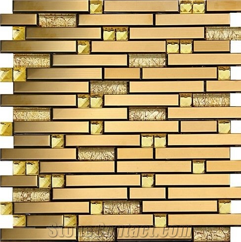 China Factory Price Metal Mosaic Tile for Floor Paving and Wall Cladding,Golden Color Stainless Steel Mosaic Design,Wholesaler-Xiamen Songjia