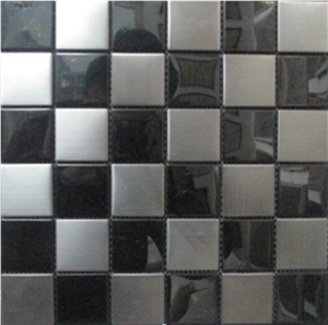 China Factory White and Silver Square Shape Mental Mosaic Stianless Steel Mosaic for Floor Paving or Wall Cladding，Wholesaler-Xiamen Songjia