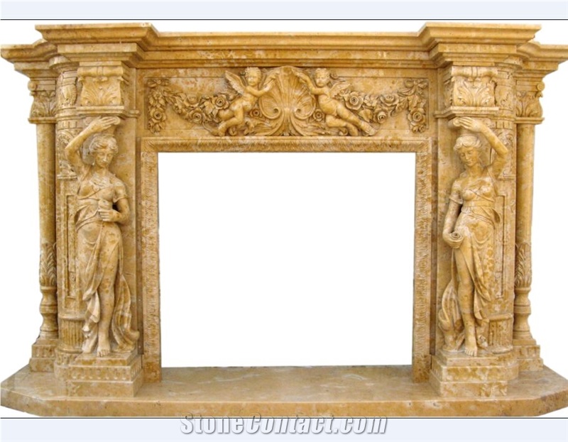 China Hand Carved Nature Stone Fireplace,Beige Marble Fireplace for Inner Decoration,Wholesaler-Xiamen Songjia