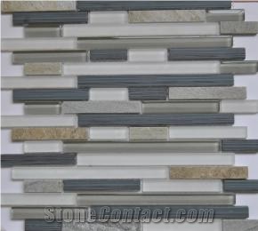 China Mosaic Tiles,Crystal Glass and Slate,Cut to Size for Paving Pattern,Wholesaler-Xiamen Songjia