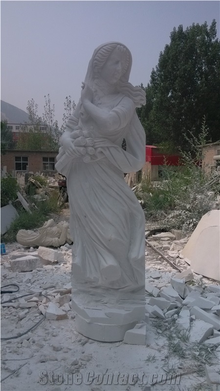 White Matble Stone Religion Virgin Mary Sculpture , Hand Carved Mary Garden Statue.
