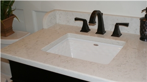 Enviroment-Friendly & Safety Beige Quartz Stone with Bright Surface Vanity Bathroom Top,Easy Wipe,Easy Clean