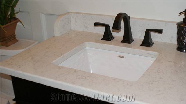 Polished Bathroom Vanity Top Of Engineered Corian Stone Resistant to Stains,Heat and Scratches