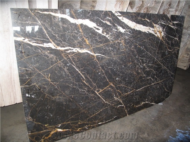 Golden Black Marble Slabs, Black Polished Marble Floor Tiles, Flooring Tiles Iran
