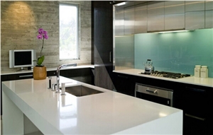 Prefabricate Crystal White Crystallized Glass Kitchen Countertops Vanity Top