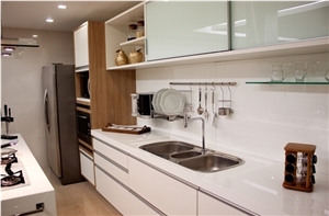 White Nano Crystallized Glass Solid Surface Kitchen Top Low Price