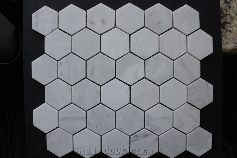 Bianco Carrara Marble Mosaic, Hexagon Mosaic, Floor/Wall Mosaic