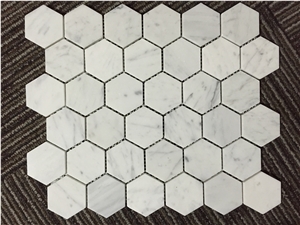 Bianco Carrara Marble Mosaic, Hexagon Mosaic, Floor/Wall Mosaic