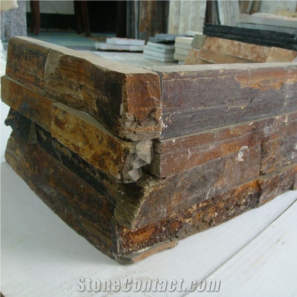 China Rust Slate Culture/Cultural Stone, Wall Cladding, Wall Cladding Stone, Corner Stone, Rusty Slate Ledge Stone