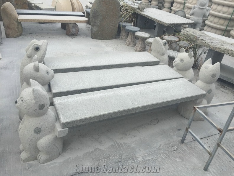 Park Stone Bench with Animals,Outdoor Bench, G603 Grey Granite Bench & Table