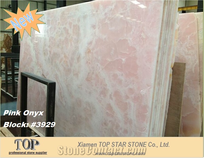 Transparent Backlit Pink Color Onyx Slabs & Tiles Interior Decoration