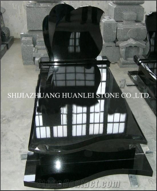 Granite Hebei Absolute Black Monument, Nero Assoluto China Black Granite Tombstone ,Single Gravestone,Western Style Headstone