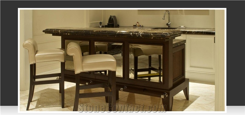 Black Gold Marble Kitchen Island and Perimeter Counter Top