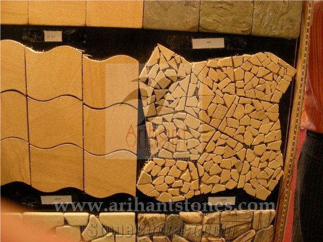 Pattern 9 Mosaics, Brown Sandstone Floor Mosaic, Pebble Mosaic India