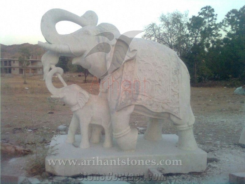White Marble Elephant Statues 2