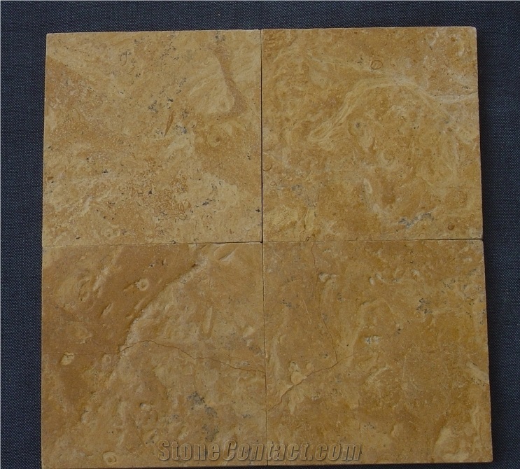 Flower Gold Limestone Brushed Finish Tiles & Slabs, Yellow Limestone Floor Tiles, Wall Tiles