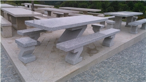 Cinza Alpendurada Granite Benches, Table Set, Grey Granite Benches