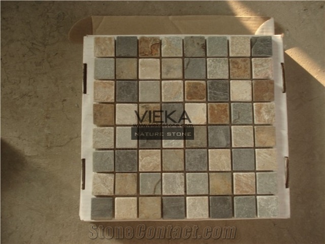 Slate Mosaic Tiles, Tumbled Brick Linear Strip Brick Mosaics,Split Face Mosaic Pattern for Wall Floor,Inside Outside Decoration
