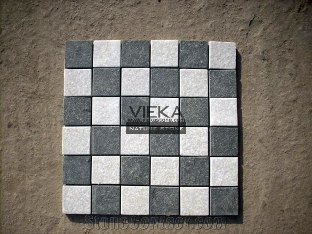 White and Black Quartzite Mosaic Tiles, Tumbled Brick Linear Strip Brick Mosaics,Split Face Mosaic Pattern for Wall Floor,Inside Outside Decoration Stone