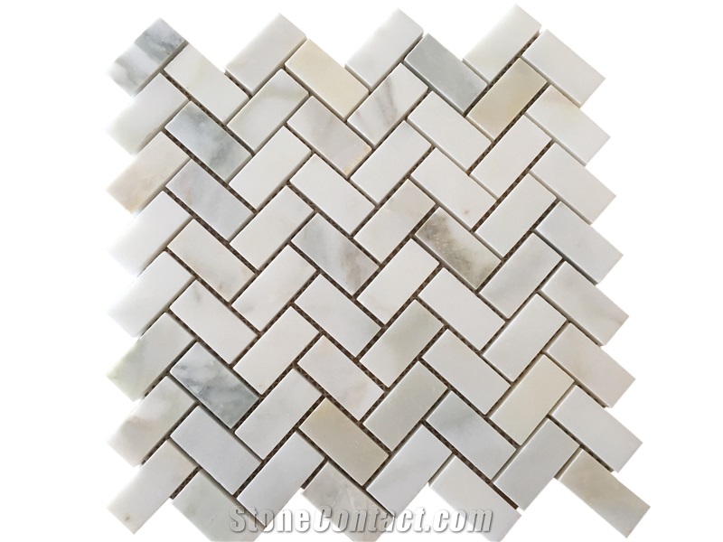Calacatta Marble - Brickbone Mosaic, White Marble Mosaic