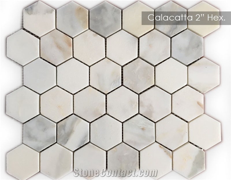 Calacatta Marble - Calacatta Hexagon Mosaics, White Marble Mosaic
