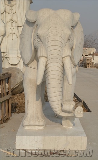 Antique Elephant Statue Animal Sculpture, Beige Marble Statues