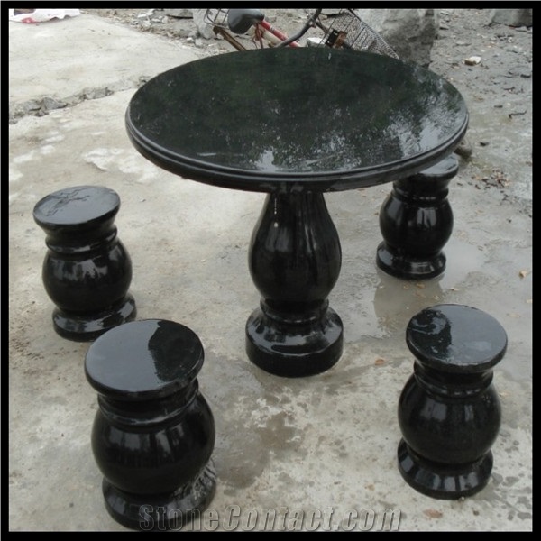 Black Granite Table and Chair