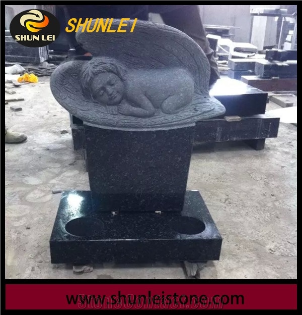 Grey Granite Tombstone, Binzhou Black Granite Monument, Angel Headstone