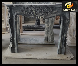 High Quality French Style Marble Fireplace Mantel, Black Marble Fireplace Mantel