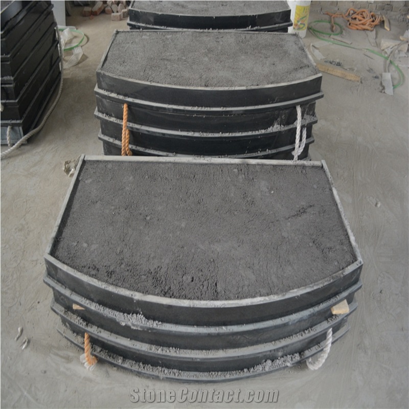 Joint and Filled Curved Fireplace Hearth Shanxi Black Granite Fireplace Hearth