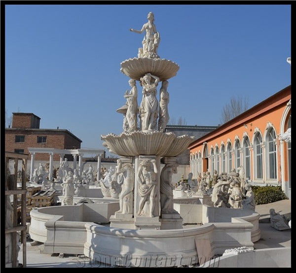 Large Outdoor White Marble Fountains Exterior Sculptured Fountains