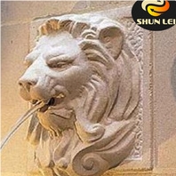 Lion Head Wall Fountain, Beige Marble Fountain