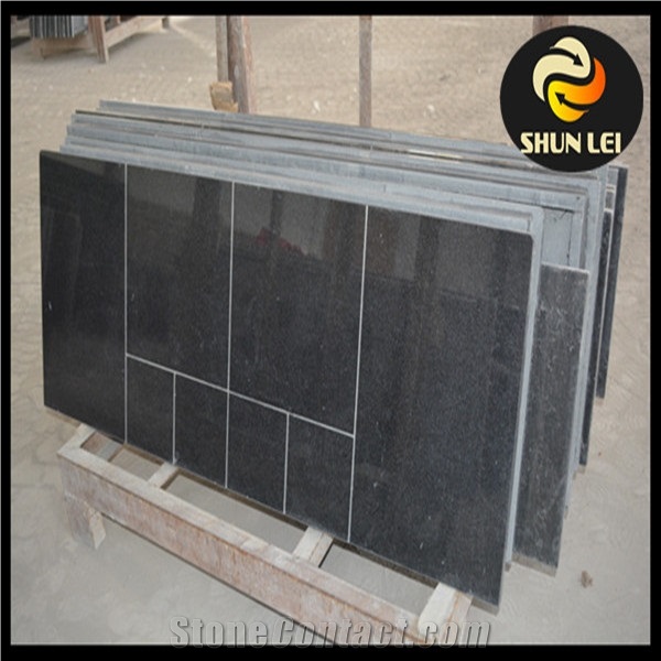 Lipped and Boxed Black Granite Fireplace Hearth Slab