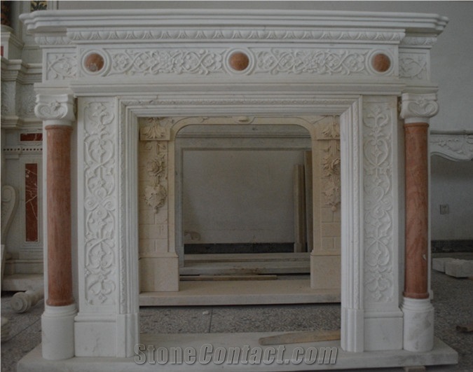 Marble Column Fireplace Mantel China White Marble Fireplace