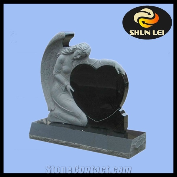 Shanxi Black Granite Angel with Heart Tombstone