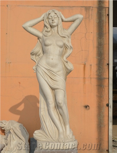 Stone Carving Sexy Lady Marble Statue, White Marble Statues