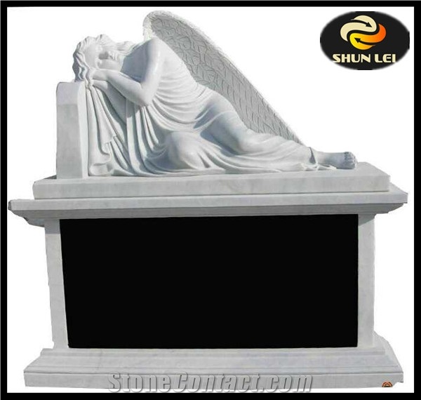 White Angel Marble Headstone/Bench Tombstone, Black Granite Monument & Tombstone