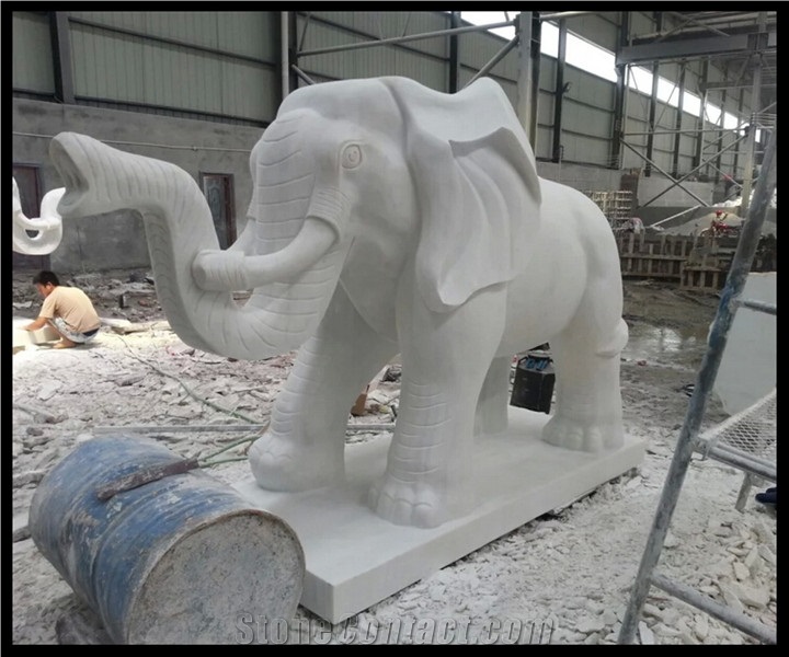 White Marble Outdoor Elephant Statue