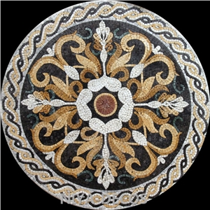 Black Marble & Beige Mabrle Mosaic Medallion Pattern Paver/Patio Floor Covering