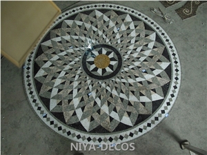 Black Marble & Beige Mabrle Mosaic Medallion Pattern Paver/Patio Floor Covering