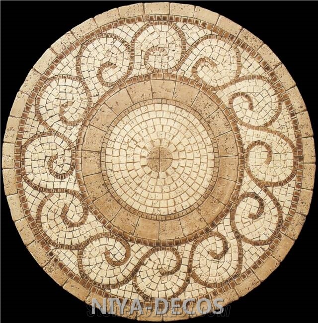 China Dark Emperador Marble with Crema Marfil/ Beige Cream Marble Mosaic Madellion for Floor Covering,Mosaic Pattern Tiles