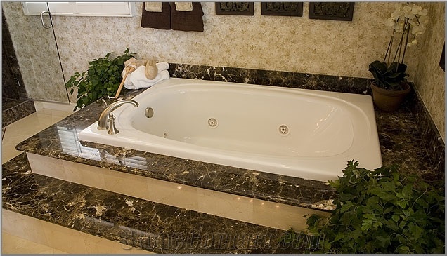 China Marron Emperador Marble Bathtub / China Emperador Brown Marble Bath Tubs Surround Decks