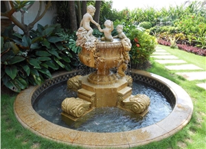 China Yellow Marble Exterior Fountains/Human Sculptured Sculptured Garden Fountains