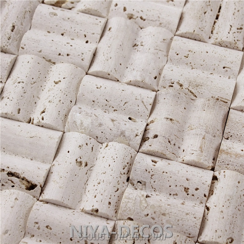 Classic Bianco White Travertine Mosaic Pattern Tiles