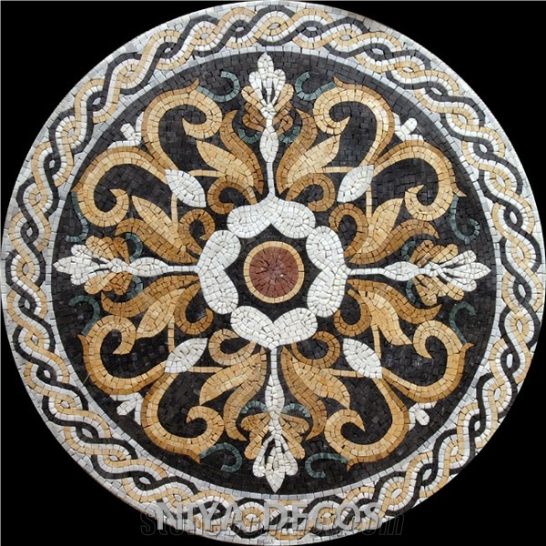 Imperial Green Marble with Cream Marfil Marble Mosaic Medallion Pattern for Flooring Covering & Patio Round Mosaic Medallions