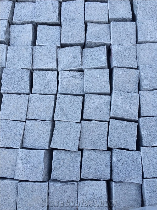 Fargo G601 Granite Cobble Stone, Light Grey Granite Natural Cube Stone 10x10x5cm, 10x20x5cm for Exterior Pavement as Courtyard, Walkway and Driveway